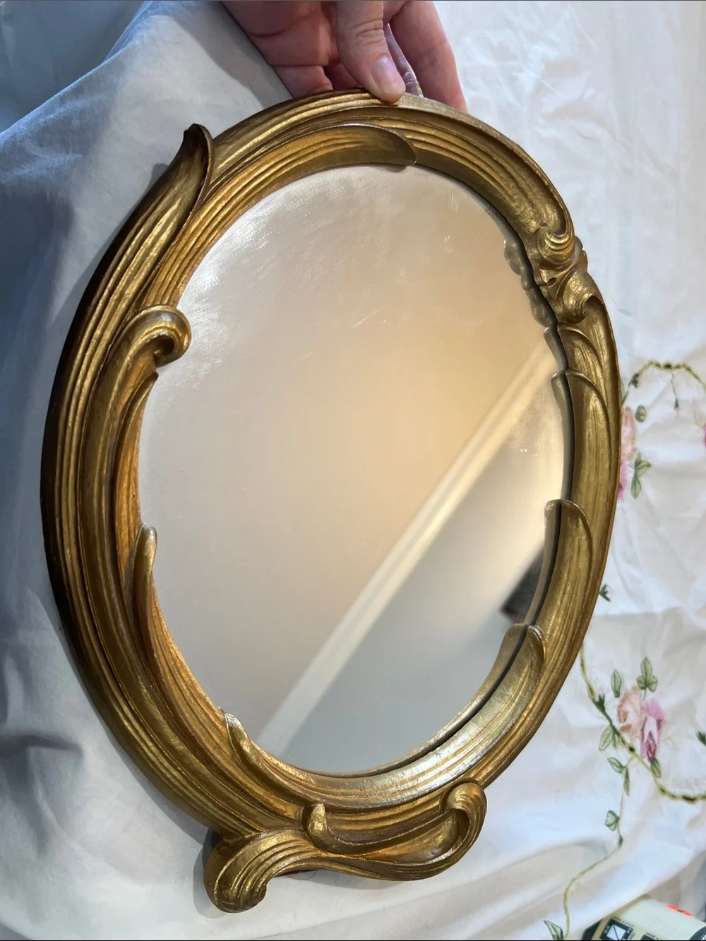Vintage Syroco Wood Gold Oval Decorative WallTable top Mirror - Elegant Accent